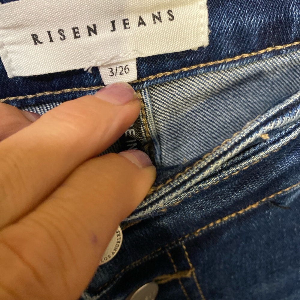Risen Jeans High Rise Button Fly Straight Leg Raw Hem Size 26 Medium Was - Picture 6 of 13